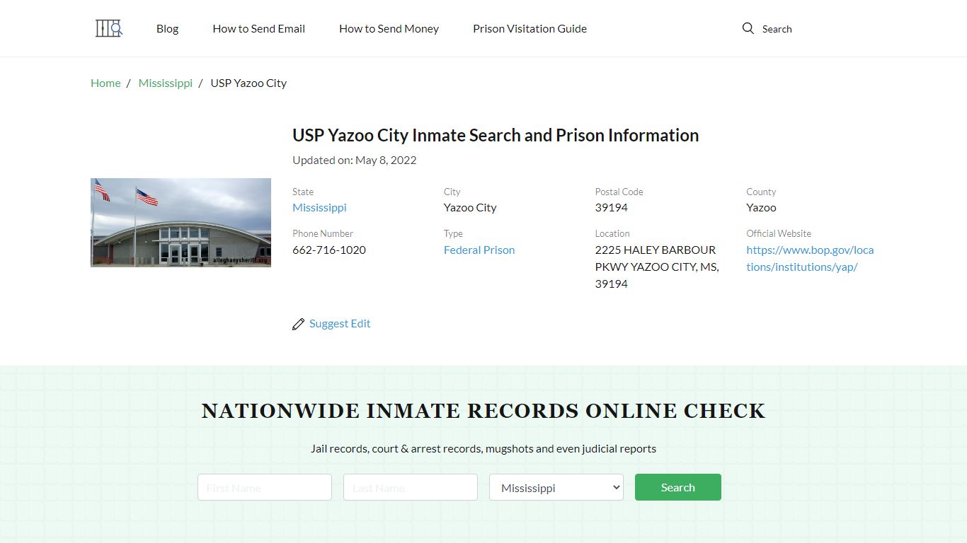 USP Yazoo City Inmate Search, Visitation, Phone no ...